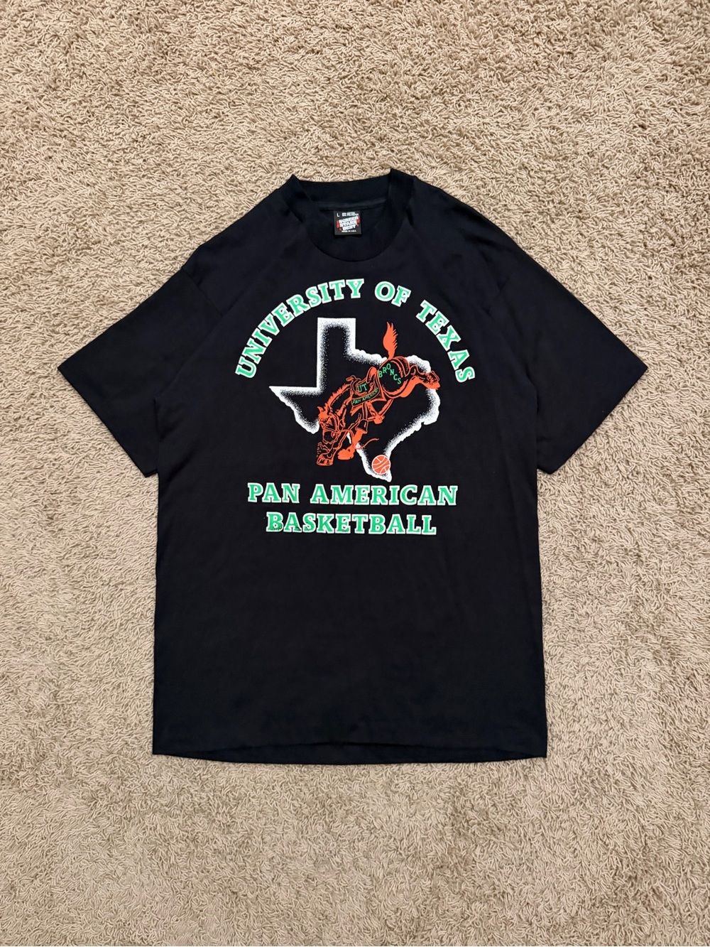 Vintage 90s University Of Texas UT Pan American Basketball Black Shirt Sz Large